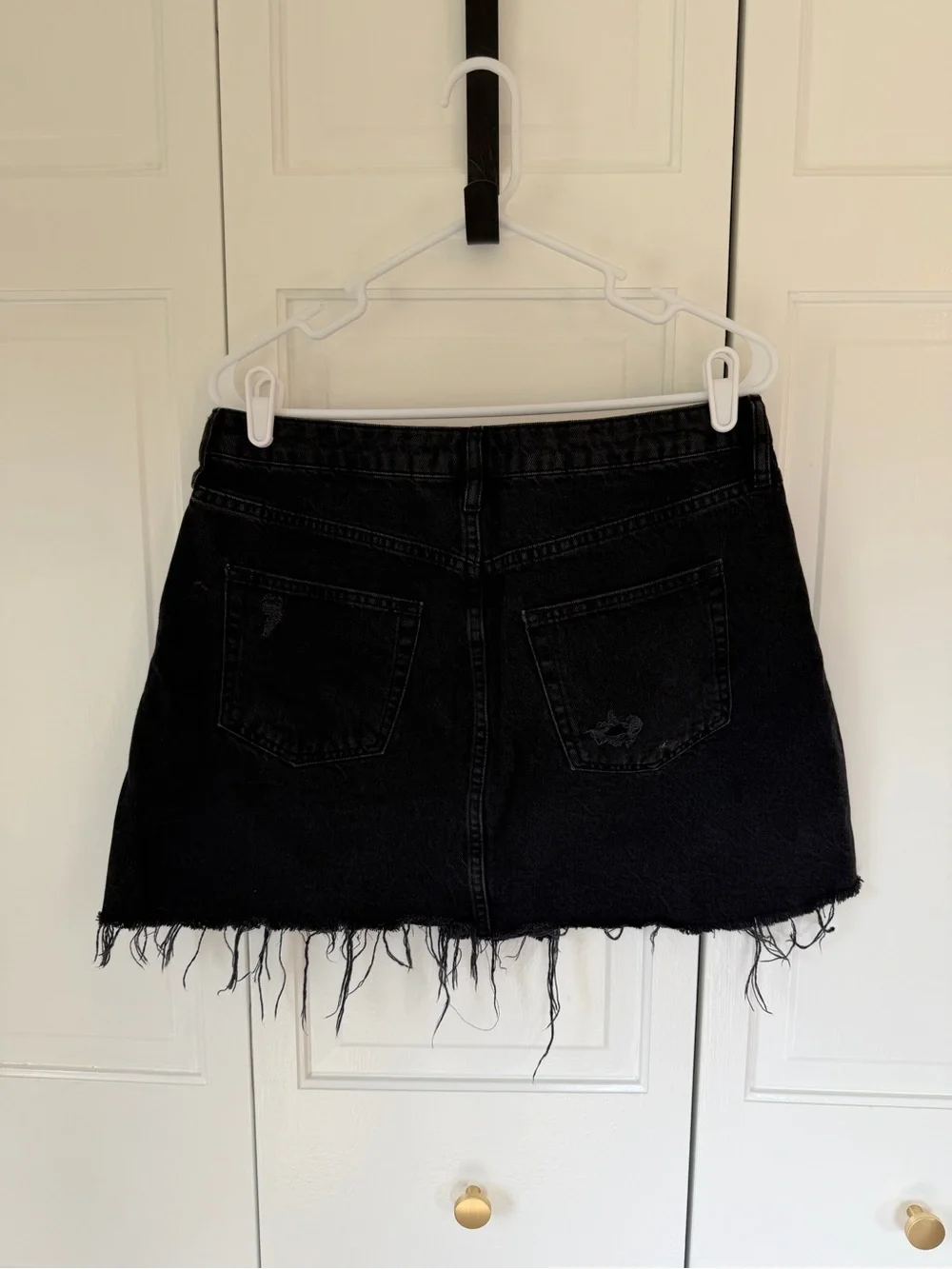 Free People We The Free Black Distressed Denim Mini Skirt Size 31
